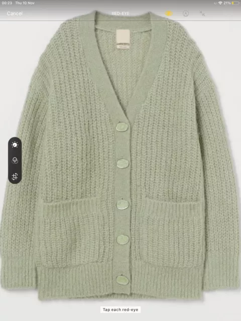 H&M light Green Alpaca premium long cardigan, pockets bnwt’s L