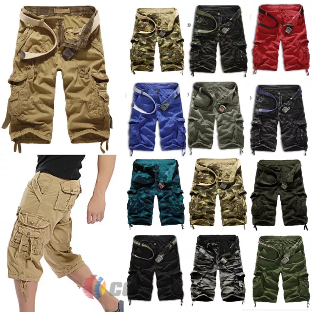 Men's Camouflage Cargo Kruze Jeans Summer Army Combat Shorts Casual Half Pants.