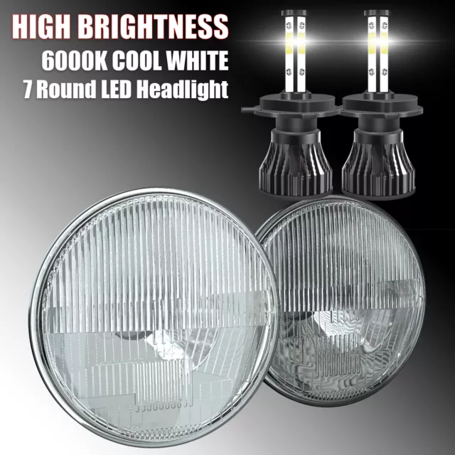 7" Inch Round Crystal Diamond Cut LED Chrome Glass Lens Headlights With Bulb