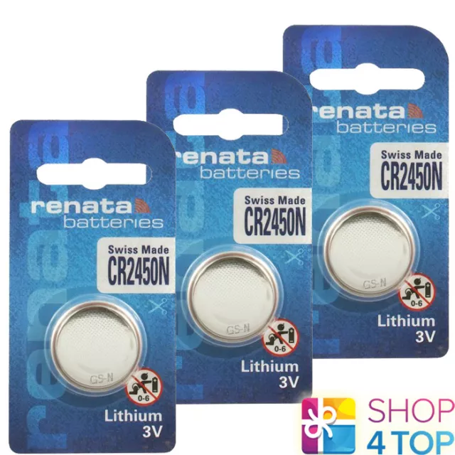 3 Renata CR2450N Lithium Piles 3V Cellule Boutons Suisse Fabriqué Exp 2028 Neuf