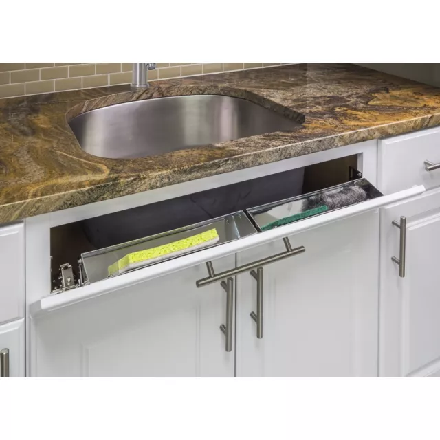 Set Of 2 - 14" Stainless Steel Kitchen Cabinet Sink Tip Tilt Out Tray & Hinges