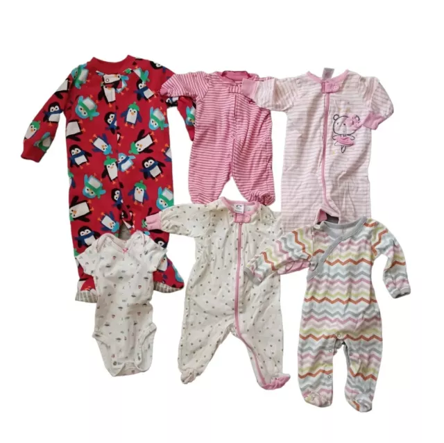 Baby Girl Clothes Sleeper 0 3 3 6 9M Lot of 6 Gerber Faded Glory Footed Pajamas