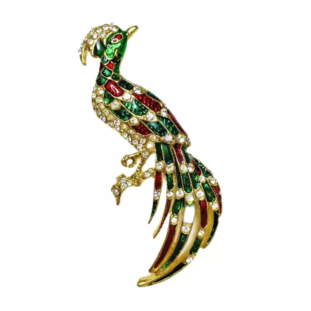 Vintage PEACOCK BROOCH Pin Bird Rhinestone Enamel Gold Tone Costume Jewelry