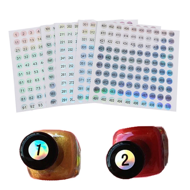 1-500 Laser Number Label Stickers Craft Nail Polish Lipstick Color Tags Stic-AJ