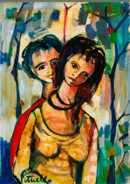 Quadro,Coppia di Figure,Dipinto ad olio del maestro Enzo Pituello,Friuli .