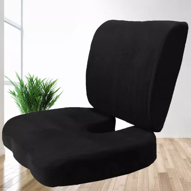 2PC SET Premium Memory Foam Lumbar Back & Seat Cushion Pillow 4 Large Chairs Blk