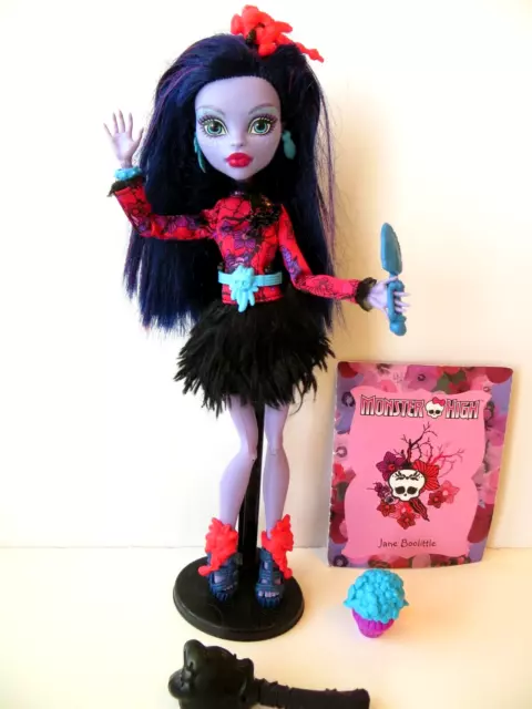 Monster High Complete Jane Boolittle Gloom And  Bloom Doll With Stand & Brush.