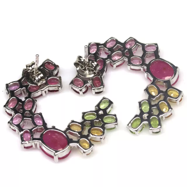 Pierre Précieuse Rose Rubis, Saphir, Péridot & Grenade Rhodolite Boucles 925 3