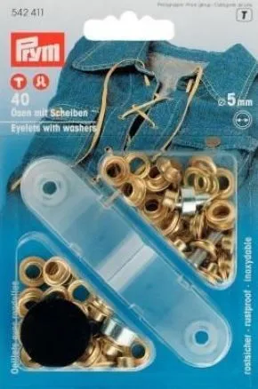 Prym Ösen und Scheiben, 5,0mm, goldfarbig Inklusive Werkzeug 542411