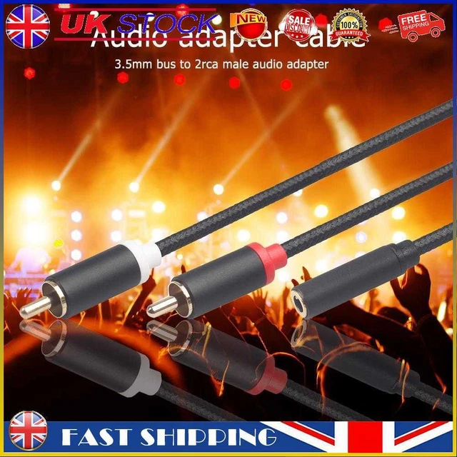 Gold Plated 2RCA Male to 3.5mm Stereo Female Adapter Aux Audio Y Splitter Cable