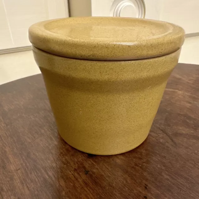 VINTAGE DENBY stoneware storage /preserve pot with lid Sand Colour Pristine