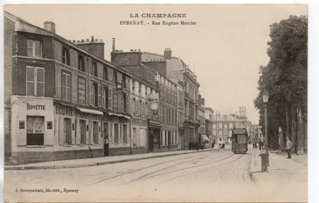 EPERNAY - Marne - CPA 51 - tramway CBR - train tram rue Mercier - Restaurant