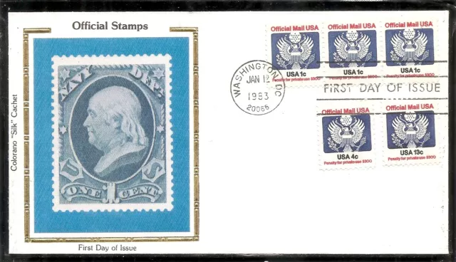 US SC # O127 Official Mail USA FDC. Colorano Silk Cachet