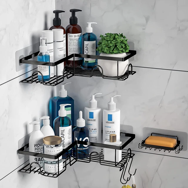 Corner Shower Shelf, 3 Pack Adhesive Shower Caddy with Soap Holder&2 Hooks&Haird