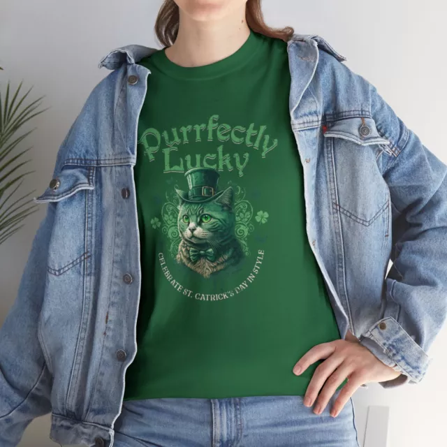 St Patricks Day Cat Unisex Heavy Cotton Paddys Day Irish Tee | Cat Lover tshirt