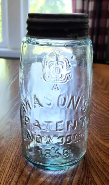 IGCo MONOGRAMMED QUART FRUIT JAR MASON'S 1858 ILLINOIS GLASS Co.