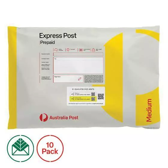10 x Australia Post Express Prepaid Satchel Medium 5kg RRP $183.30