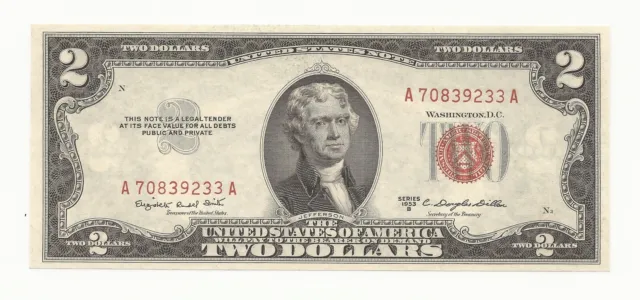 CRISP AU/CU 1953-B $2 Dollar Bill Red Seal United States Note UNC UNCIRCULATED