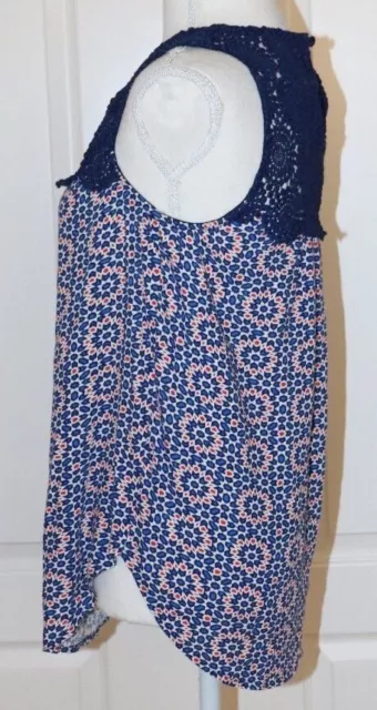 Ella Moss Yazmine Mosaic Print Crochet Navy Blue Red White Top Size XS 2