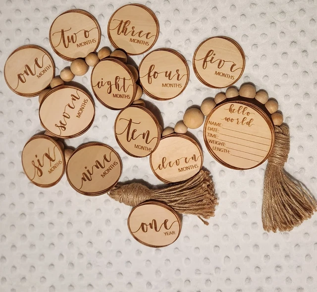 Baby Milestone markers-Hello World 4" Circles-Months to Year 3" Circles - Wood