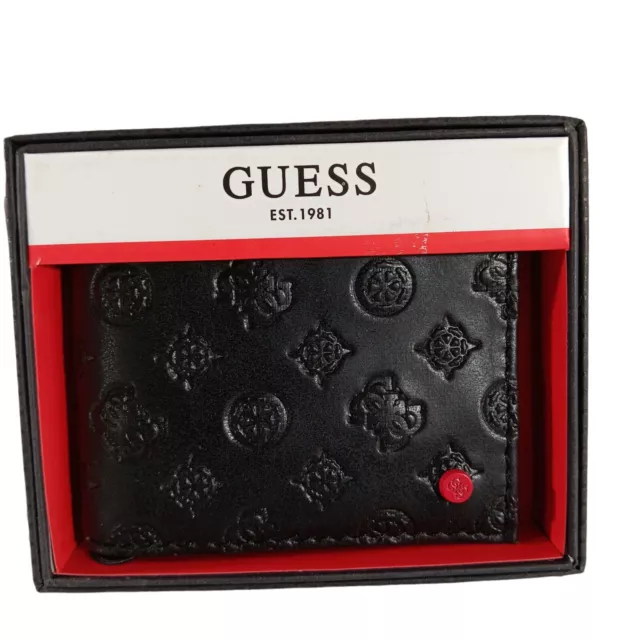 GUESS MEN'S BLACK Leather Wallet Credit Card ID Passcase Billfold $39. ...
