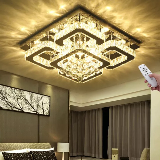 Modern Living Room Bedroom Lamp LED Ceiling Lights Crystal Pendant Chandelier UK