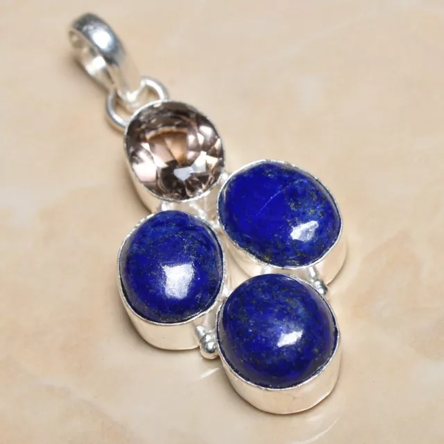 Handmade Pyrite Lapis Lazuli Jasper 925 Sterling Silver 2.25" Pendant #P05332