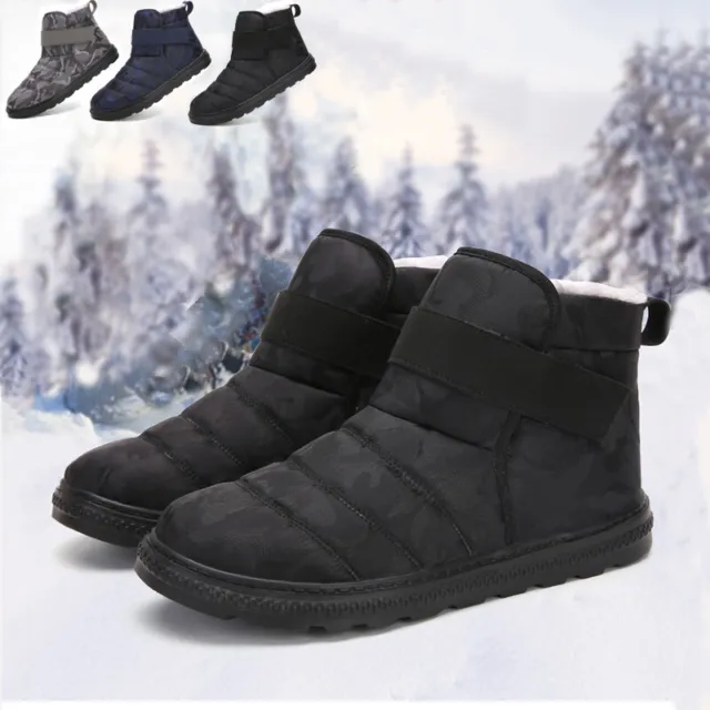 Men's Fur Lined Warm Ankle Snow Boots Waterproof Winter Anti-Slip Adjust Shoes