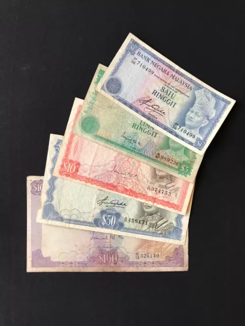 Malaysia 1, 5, 10, 50, 100 Ringgit Banknotes 1967 First Issue Rare Full Set 5Pcs