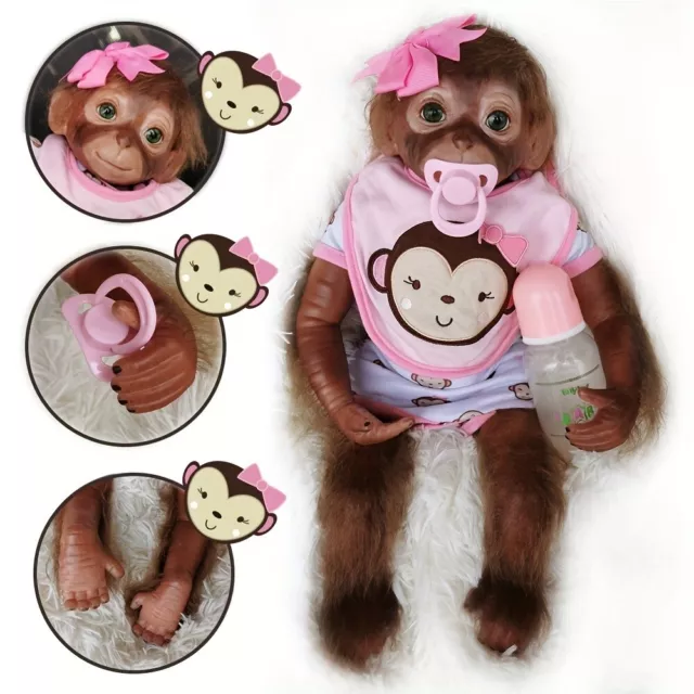 Cute 20" Reborn Dolls Baby Newborn Silicone Vinyl Handmade Lifelike Monkey Gift