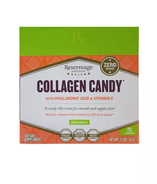 Reserveage Collagen Candy with Hyaluronic Acid Sour Apple 20 Stickpacks