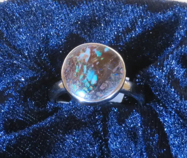 Boulder Opal Ring Solid Natural, Round, Set in Sterling Silver 925,  Aust Opal