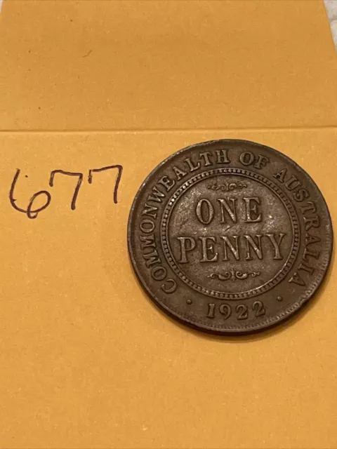 Australia 1 Cent -  1922 One Penny - King George V - World Coin