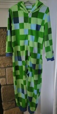 Mojang Minecraft Pajama Boys XS 4/5  Zip Up Hooded Long Sleeve One Piece