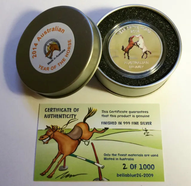 2014 Year Of The Horse "Aust Brumby" 1 Oz Coin and Tin C.O.A. LTD 1,000.
