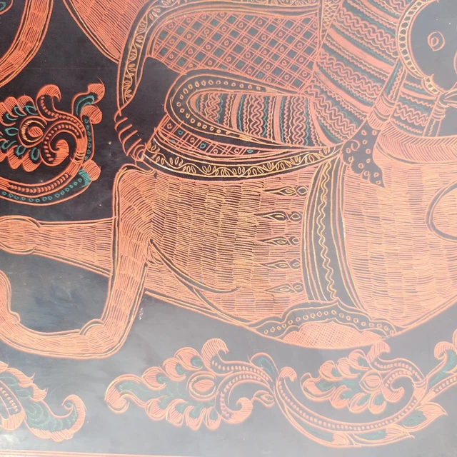 Incredible Antique Burmese Engraved Lacquer Panel 13