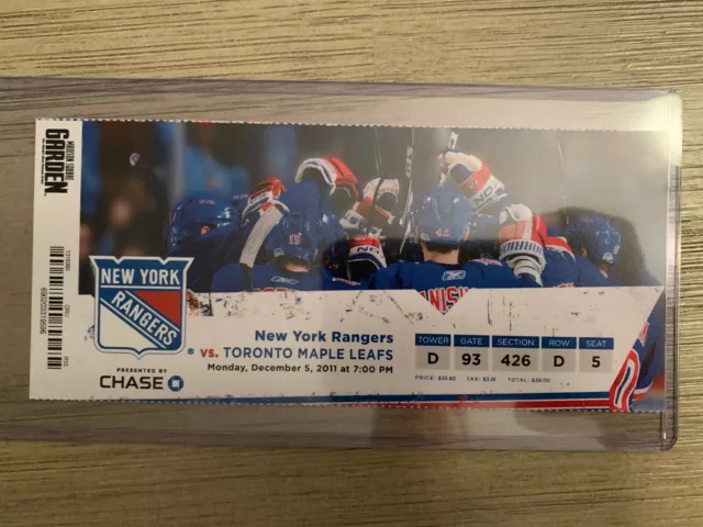 2011-12 New York Rangers NHL Official Mint Ticket Stubs - pick any game!