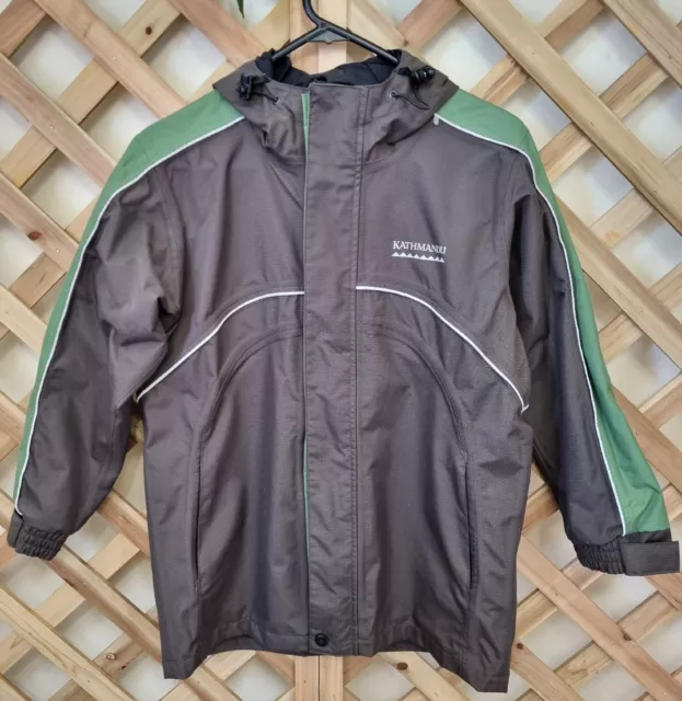 Kathmandu Boys Jacket Size 10YR Green Black Windbreaker Hooded Waterproof