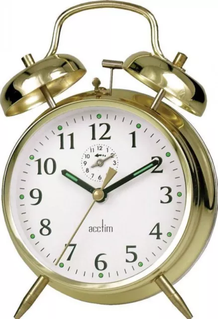 Acctim Saxon Bell Traditional Keywound Large Double Bell Alarm Clock Brass