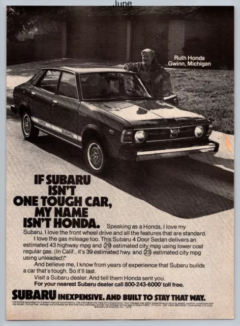 Subaru 4 Door Sedan Car Promo Vintage 1979 Full Page Print Ad