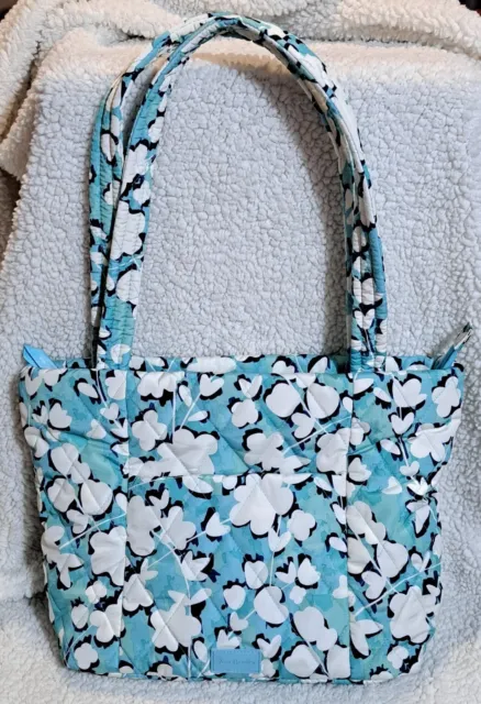 Vera Bradley Handbag Ultralight Purse Blue Cyan White Floral Tote Bag Cut Vines