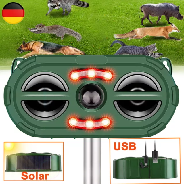 Solar Powered Ultrasonic Animal Repeller Outdoor Bird Cat Dog Sound Repellent DE