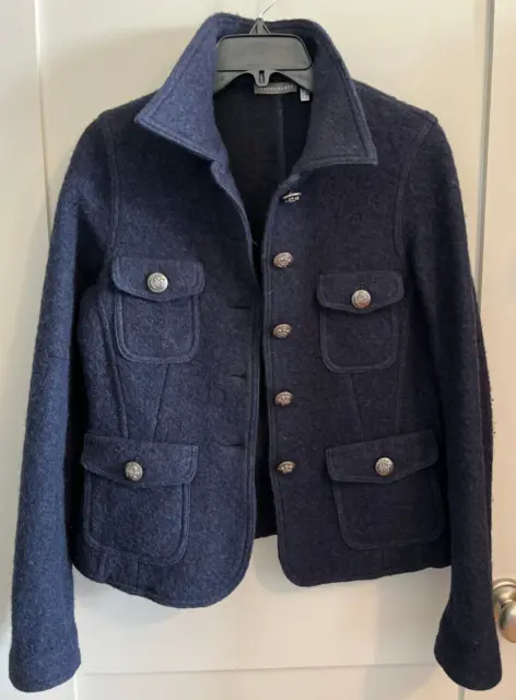 Sandra Pabst Womens M Navy Blue Boiled Felted Wool Jacket Metal Buttons Germany