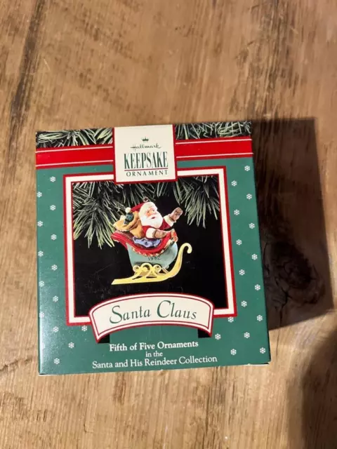Hallmark Ornament Santa Claus and His Reindeer 1992 #5 of Five in Set Sleigh