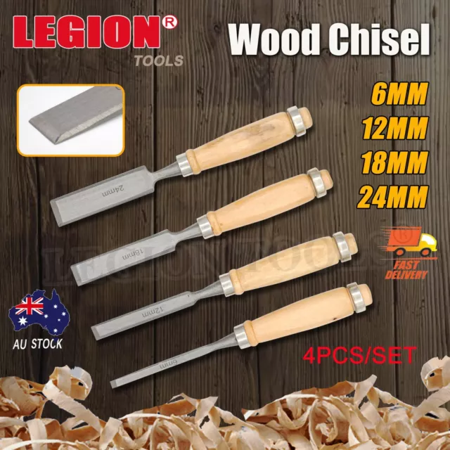 4PCS Wood Chisel Set Carpenters Woodworking Tools Carving Craft Cutting DIY FLAT