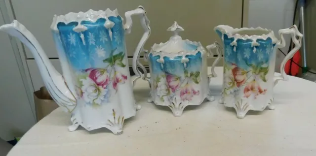 Vintage Prussian Teapot, Creamer and Sugar Bowl