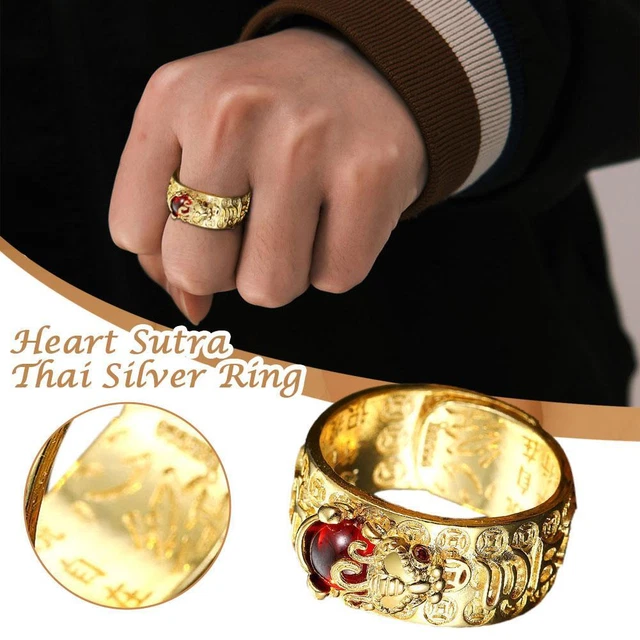 Feng Shui Gold Plated Wealth Lucky Open Ring Buddhist Adjus GX Jewellery X1A6