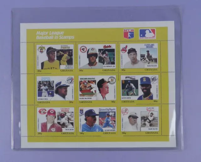 Grenada Major League Baseball 9 Briefmarken Miniaturblatt mit Zertifikat