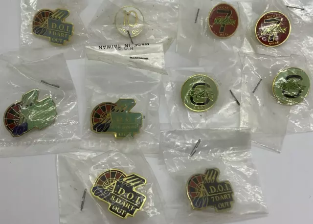 Vintage Lot of 10 Dart Board Player Team Tournament Enameled Lapel Pin Badge NIP