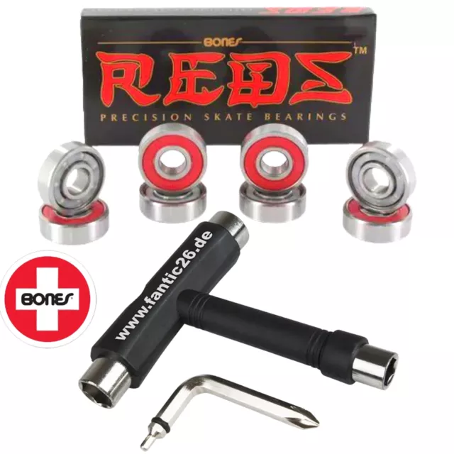 Bones REDS Bearings Skateboard Kugellager (8er Pack) + Fantic26 Skatetool